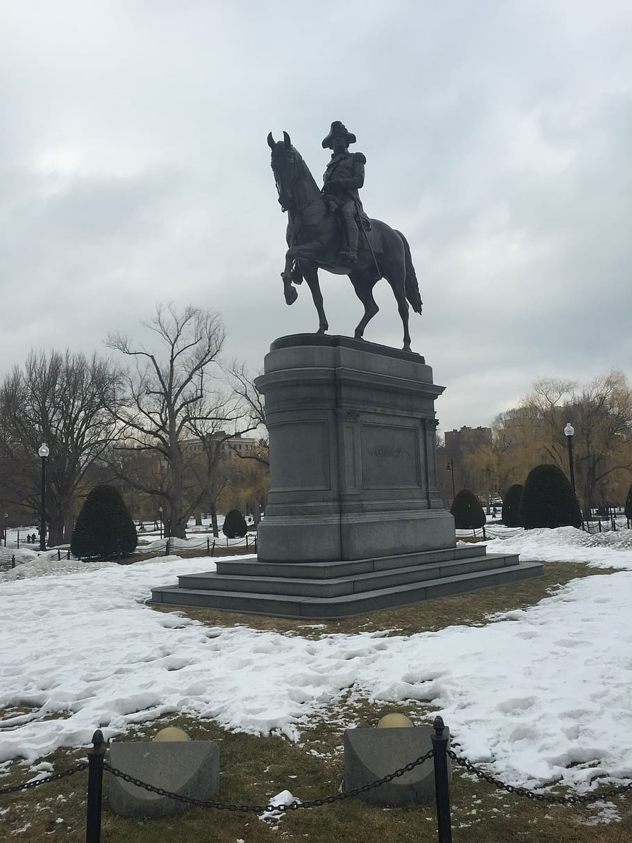 HD wallpaper: boston, park, winter, horse, george washington, statue ...