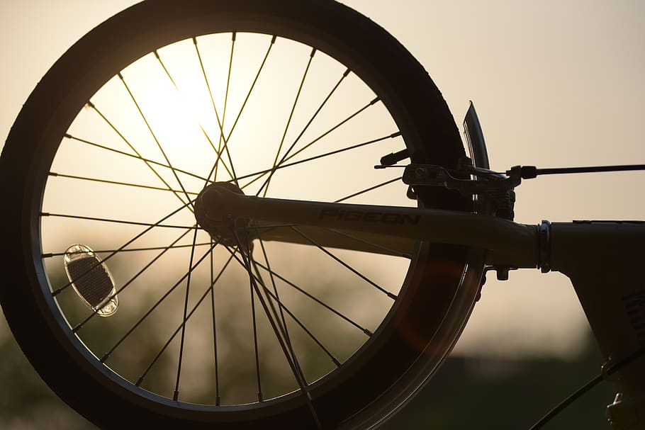 sunset, light and shadow, bike, sky, wheel, no people, transportation HD wallpaper