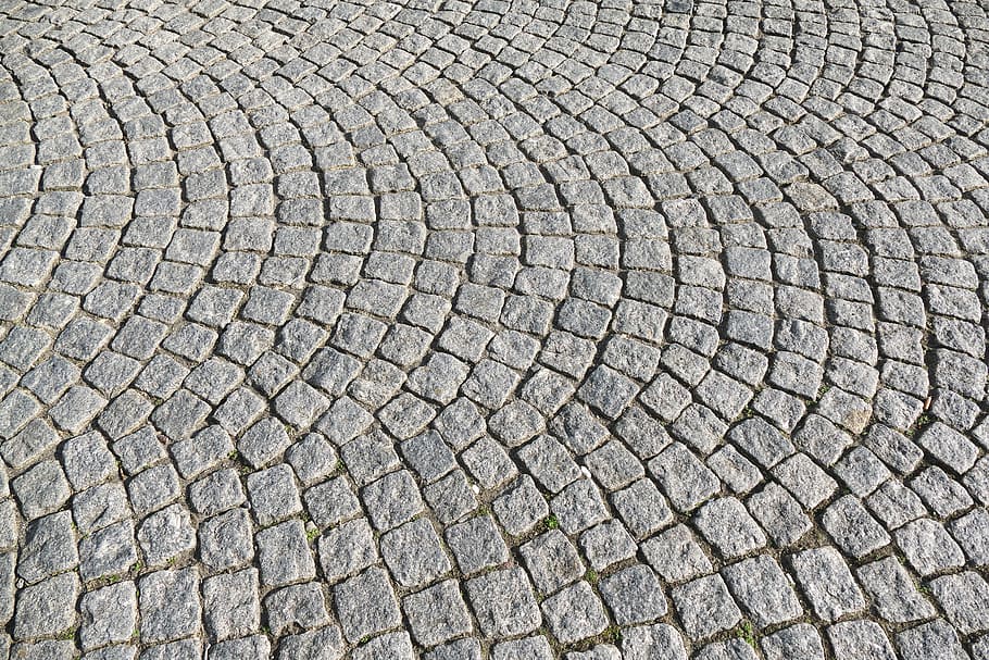 grey floor bricks, cobblestones, paving stones, wavy, patch, paved