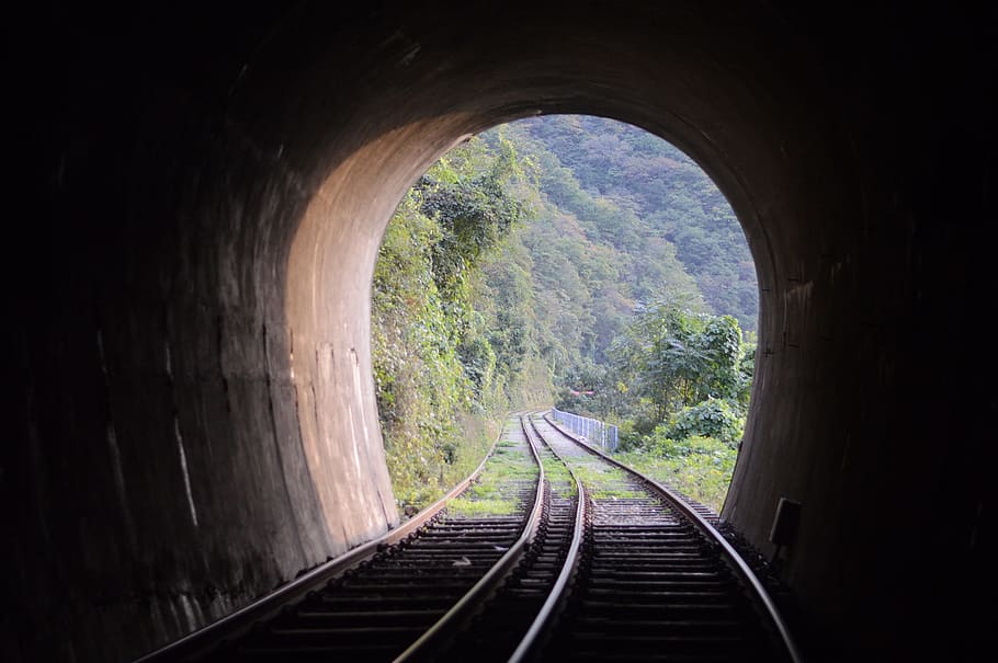 track, cave, background, rail transportation, railroad track HD wallpaper