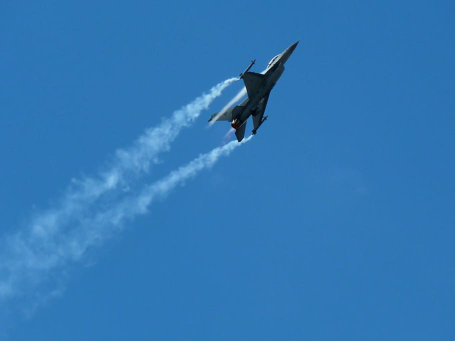 plane flying on sky, f 16, lockheed martin, fighter, aircraft HD wallpaper