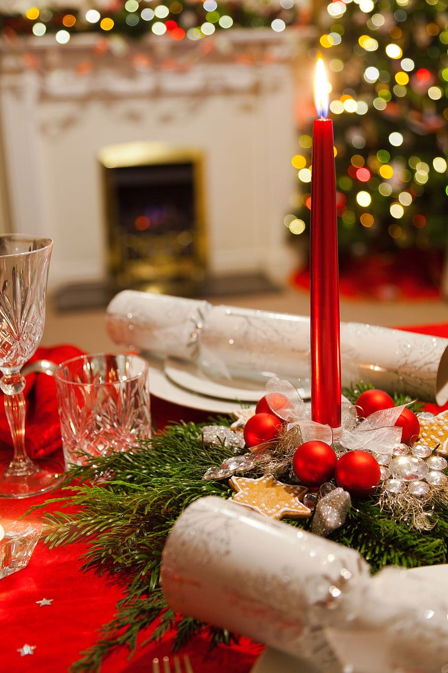 shallow focus photography of red candle, celebration, christmas table HD wallpaper