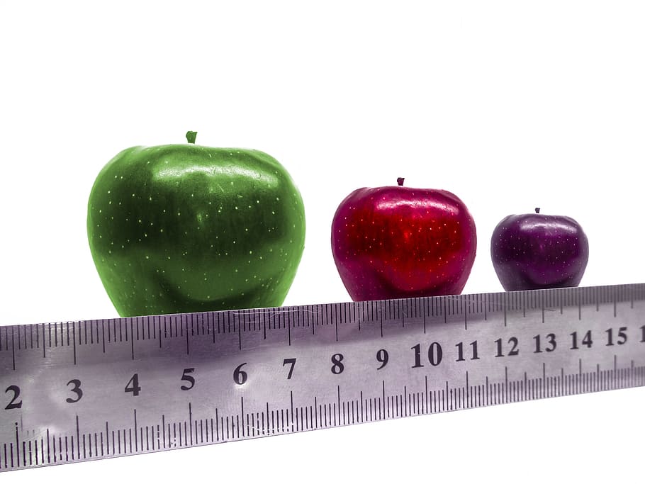 three apple plastic decors, fruit, white background, pink, power HD wallpaper