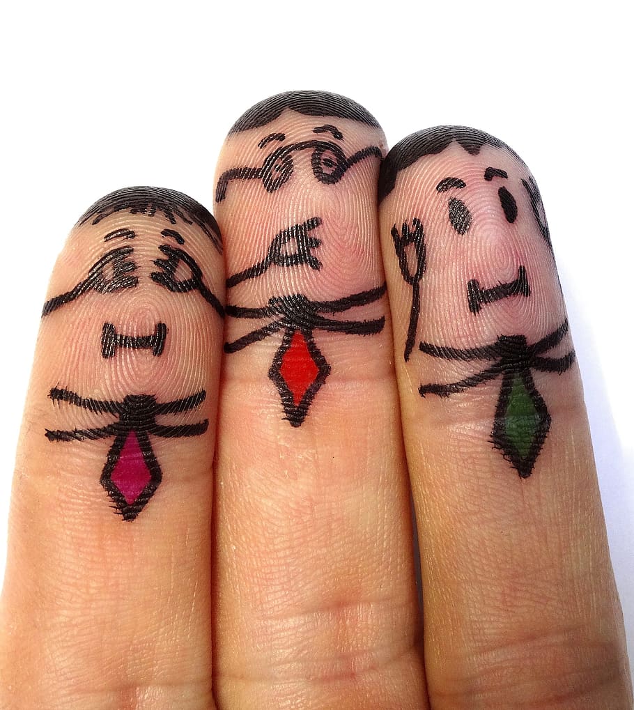 three human fingers with human figure drawings, image, emojis, HD wallpaper