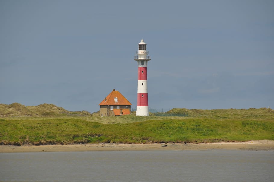 Lighthouse, Sea, Dune, Coast, blue, waves, holiday, zealand HD wallpaper