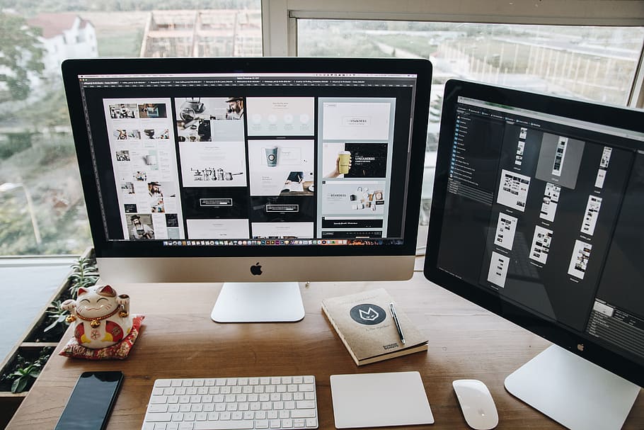 apple, desk, working, computer, devices, display, electronics HD wallpaper