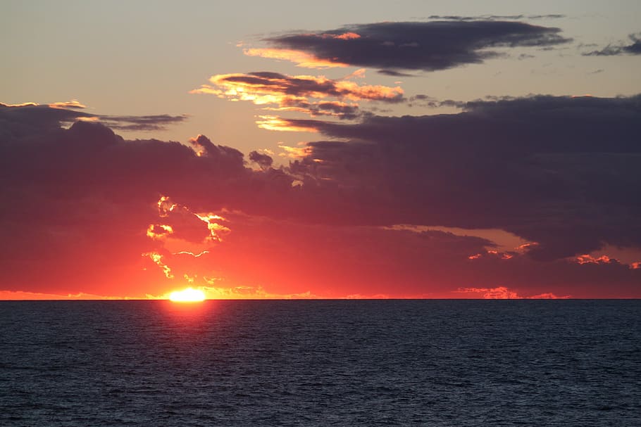 sunset, afterglow, evening sky, clouds, nature, abendstimmung HD wallpaper