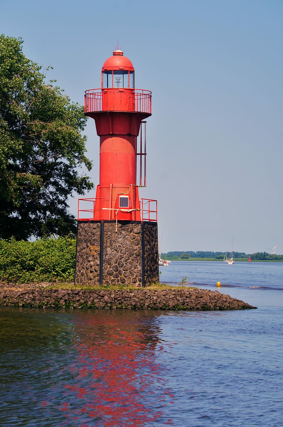 Lighthouse, Elbe, River, Water, river landscape, protection HD wallpaper