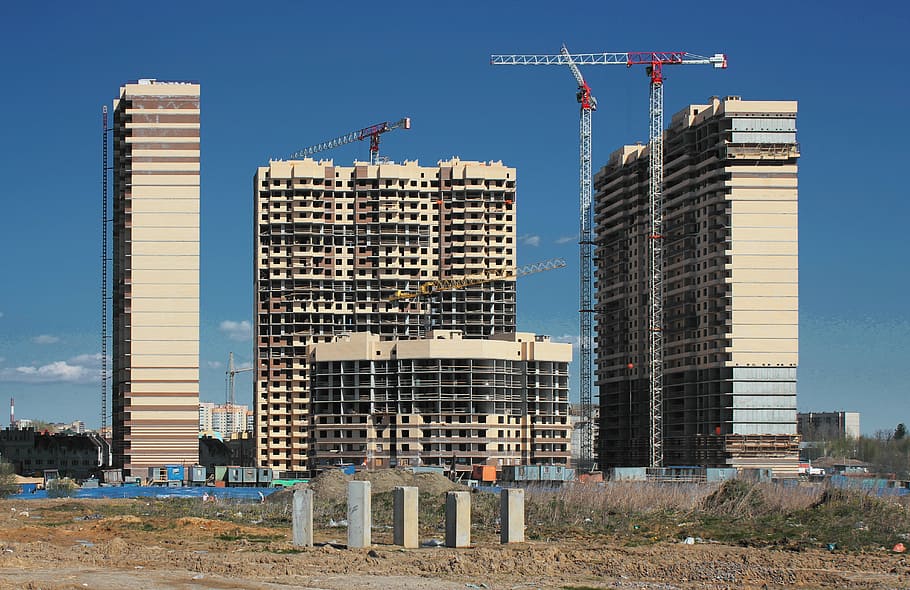 crane machine beside building, construction, house, city, home construction HD wallpaper