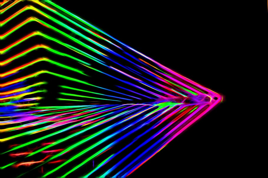 triangular multicolored light fixture, abstract, neon, background, HD wallpaper
