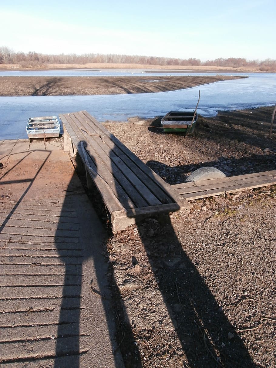 shadow, light and shadow, pier, plot, water, boat, lake, nature HD wallpaper