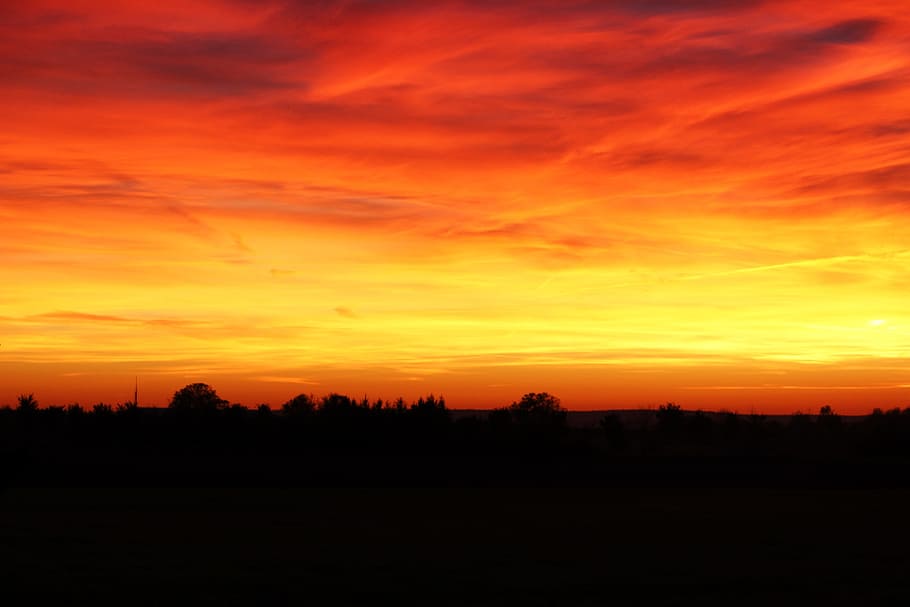 Sunset, Landscape, Evening, Sky, evening sky, afterglow, orange color HD wallpaper
