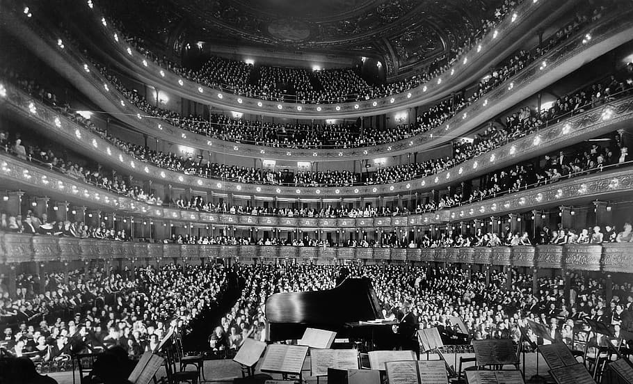 grayscale photography of orchestra, opera, opera house, concert, HD wallpaper