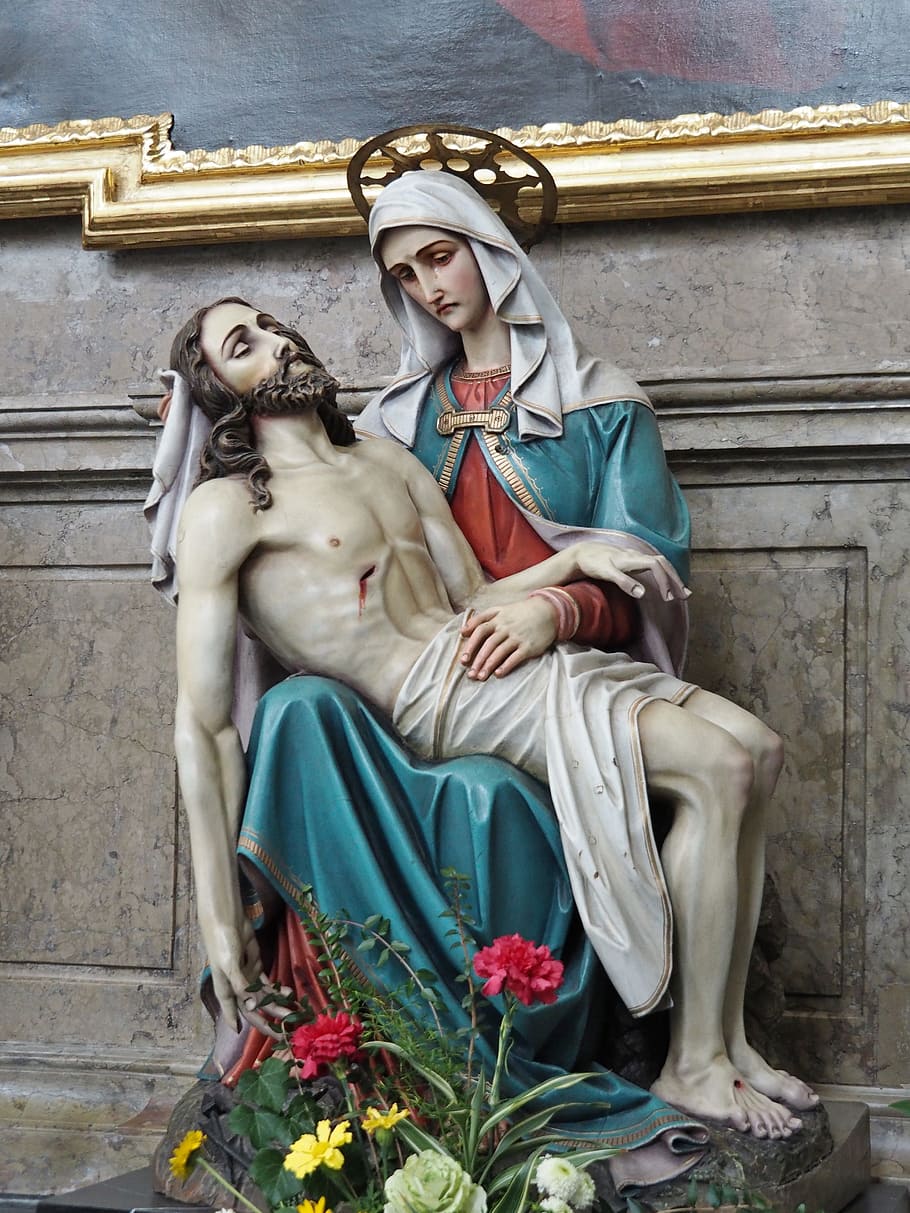 pieta, jesus, mary, christianity, faith, human representation, HD wallpaper