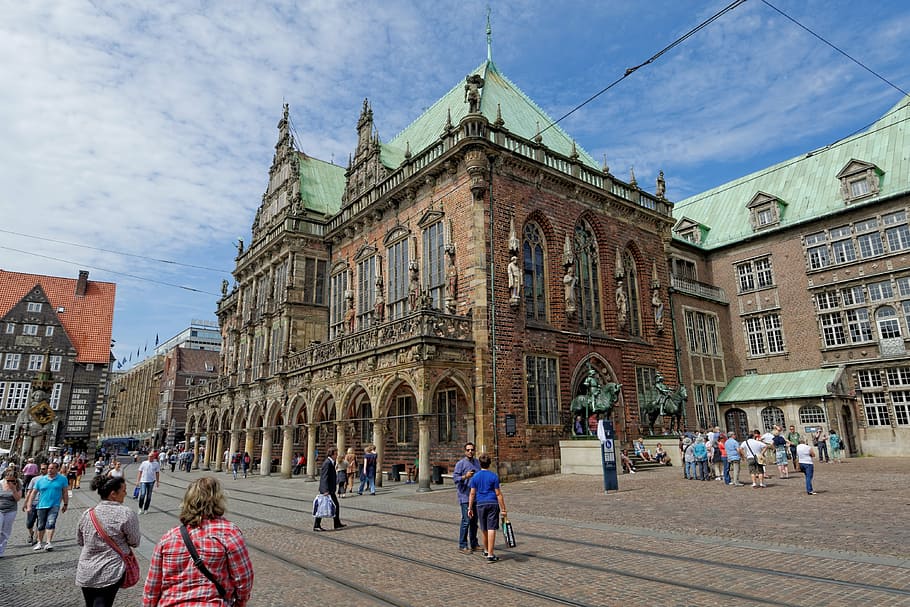 brown painted building, town hall, bremen, germany, historically, HD wallpaper