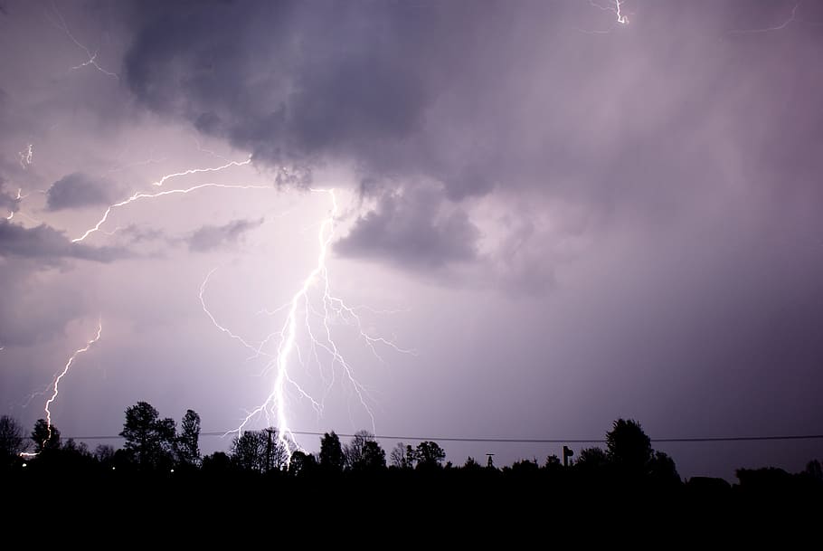 storm, lightning, night, sky, thunder, weather, rain, cloud, HD wallpaper