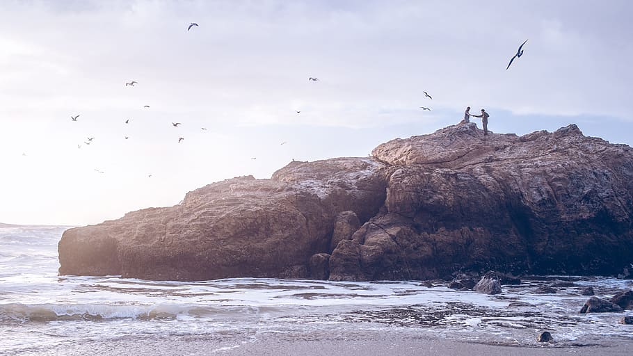 sea, ocean, water, wave, nature, coast, rocks, hill, cliff HD wallpaper