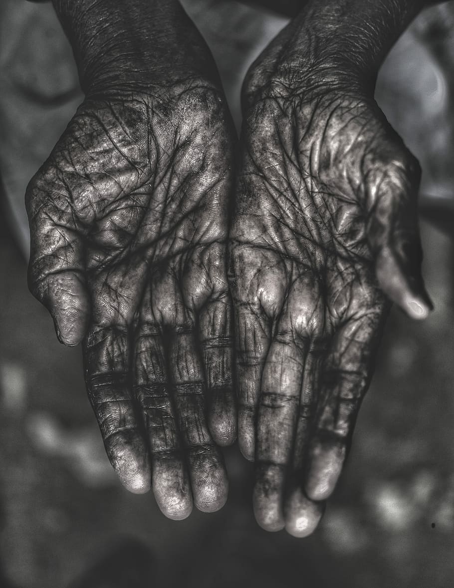 grayscale photo of human palms, palm, hands, dirty, hand, human hand HD wallpaper