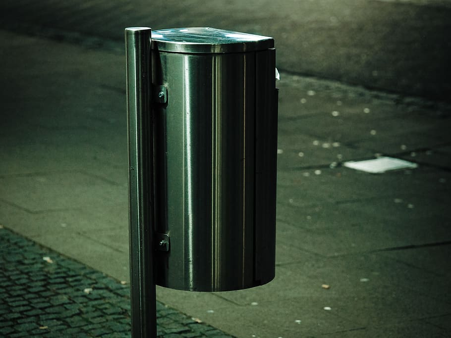 garbage can, road, waste disposal, environment, on the side of the road HD wallpaper