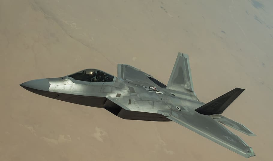 gray fighter jet, f-22 raptor, stealth, aircraft, aviation, plane