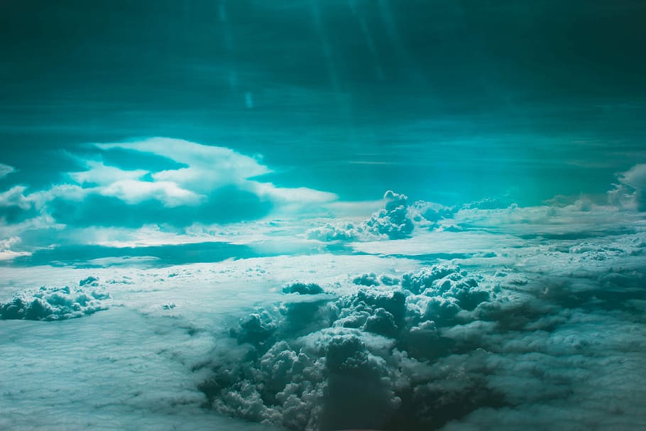 aerial photo of thick gray clouds, sea of clouds, sky, sun ray HD wallpaper