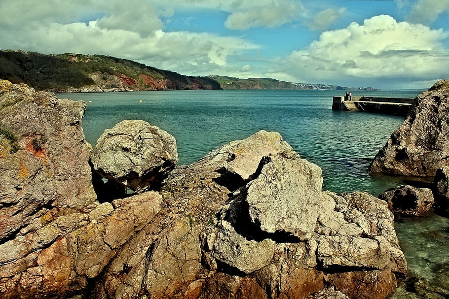 babbacombe, devon, beach, coast, coastal, cliff, sea, torquay, HD wallpaper