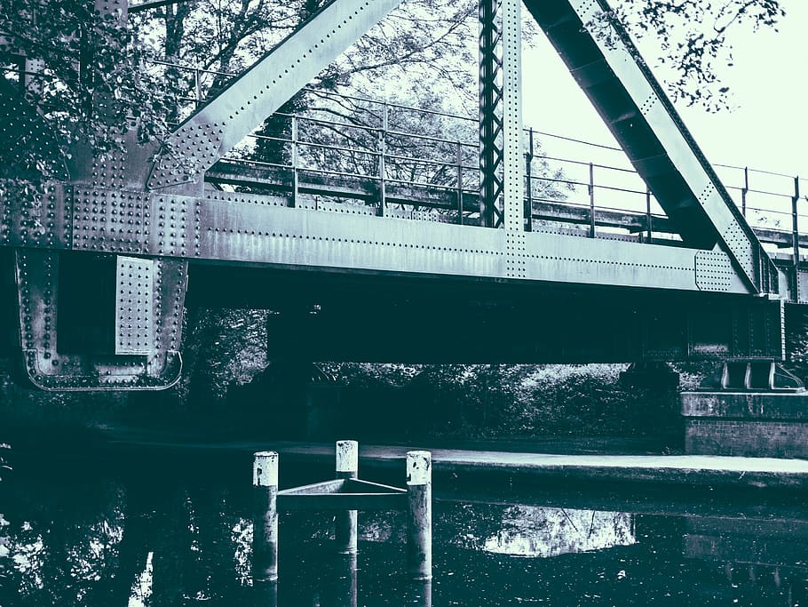 architecture, black-and-white, bridge, connection, dirty, reflection HD wallpaper