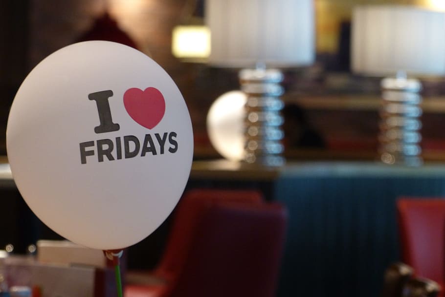 white i love fridays-printed balloon, restaurant, focus on foreground HD wallpaper