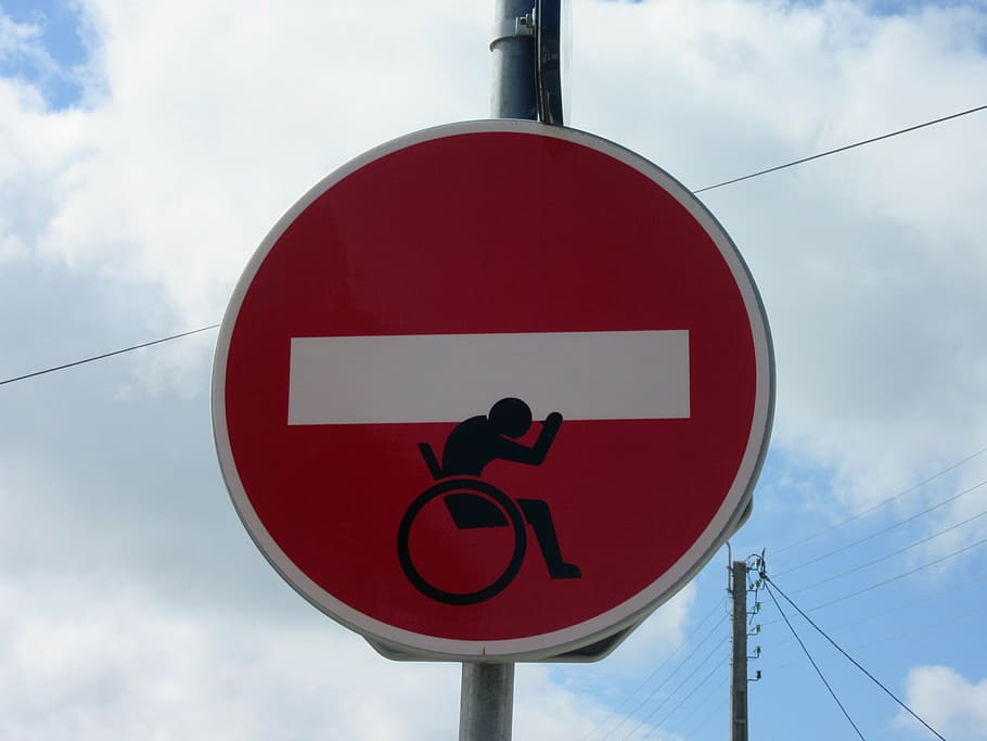 panel, logo, road sign, drawing, disabled, no entry, clet, red