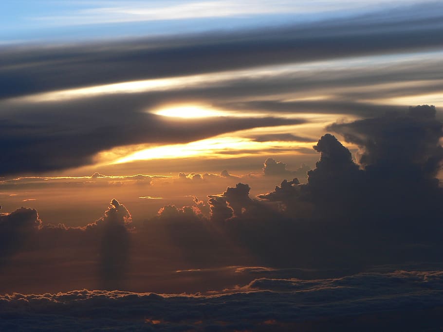 sunset, above the clouds, fly, sky, scenics - nature, cloud - sky HD wallpaper
