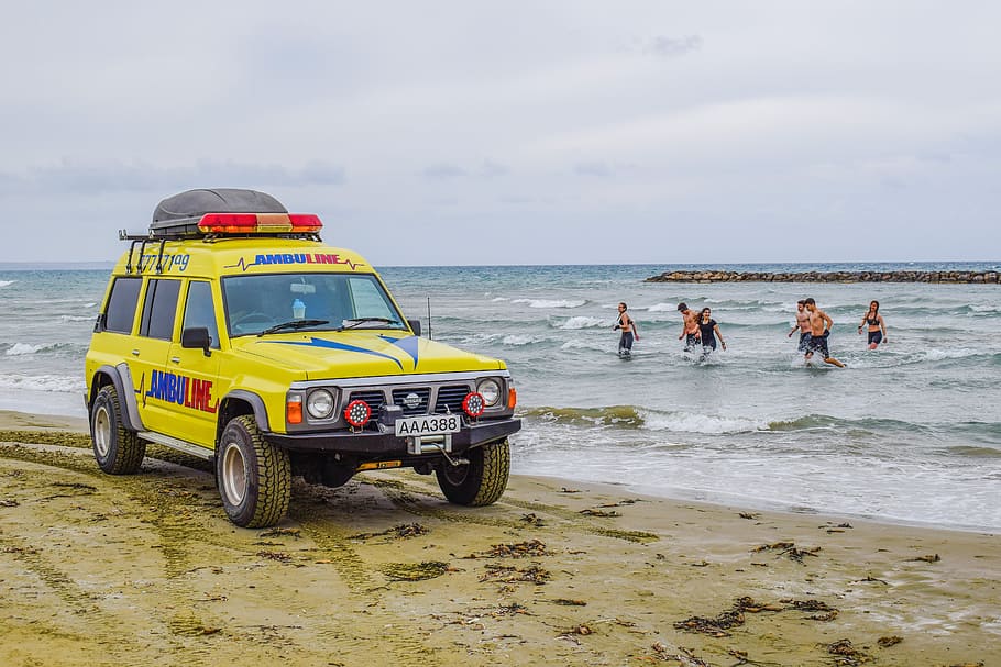 Ambulance, Beach, Emergency, Rescue, Car, suv, security, lifesaver, HD wallpaper