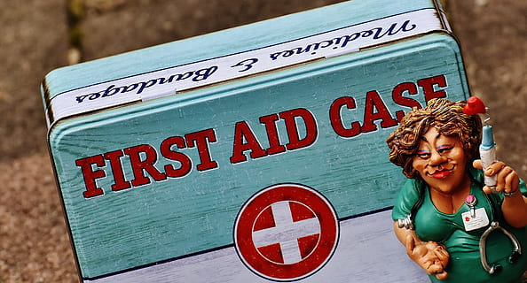 blue and white first aid case, nurse, funny, box, tin can, sheet HD wallpaper