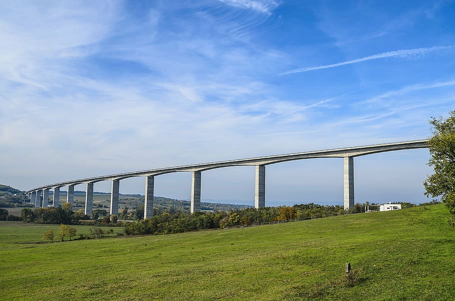 bridge, viaduct, highway, court, sky, cloud, spectacular, blue sky HD wallpaper