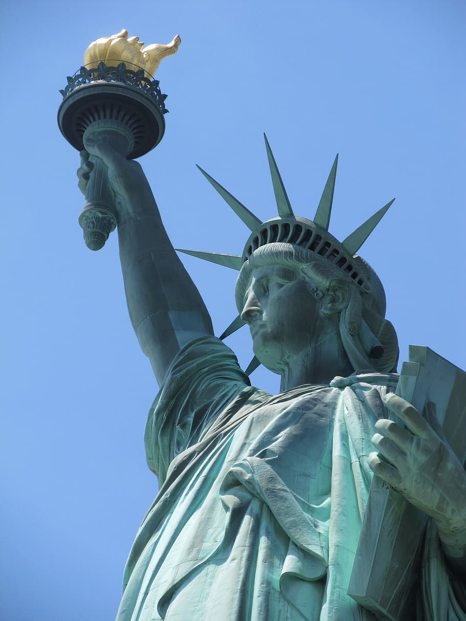 Statue of Liberty, New York under blue sky, Statue of Lady Liberty, HD wallpaper