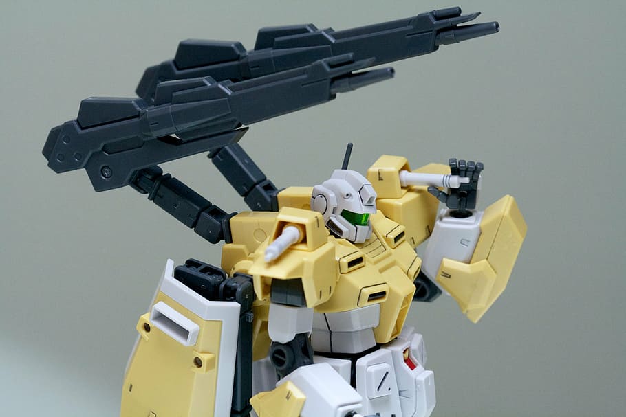 gundam, robot, toy, plastic, japan, gunpla, yellow, white, japanese, HD wallpaper