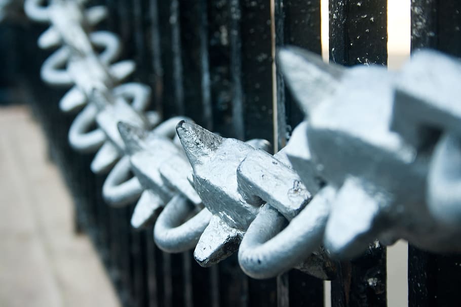closeup photo of gray chain, chain links, metal, gate, strength HD wallpaper