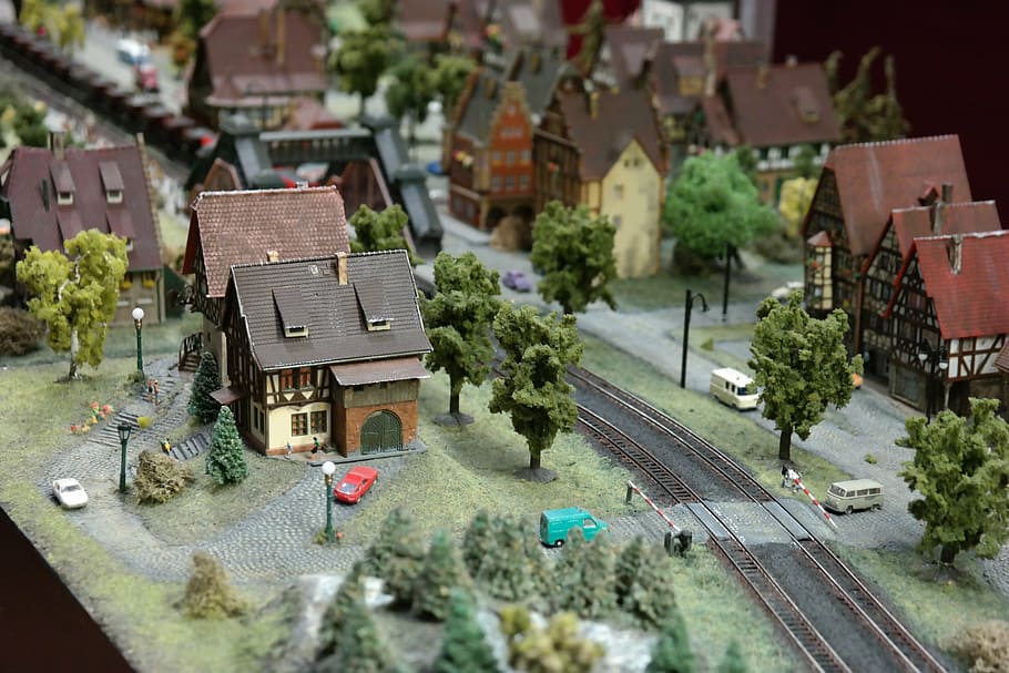 model railroad layout, vasútmodell, models, architecture, plant HD wallpaper
