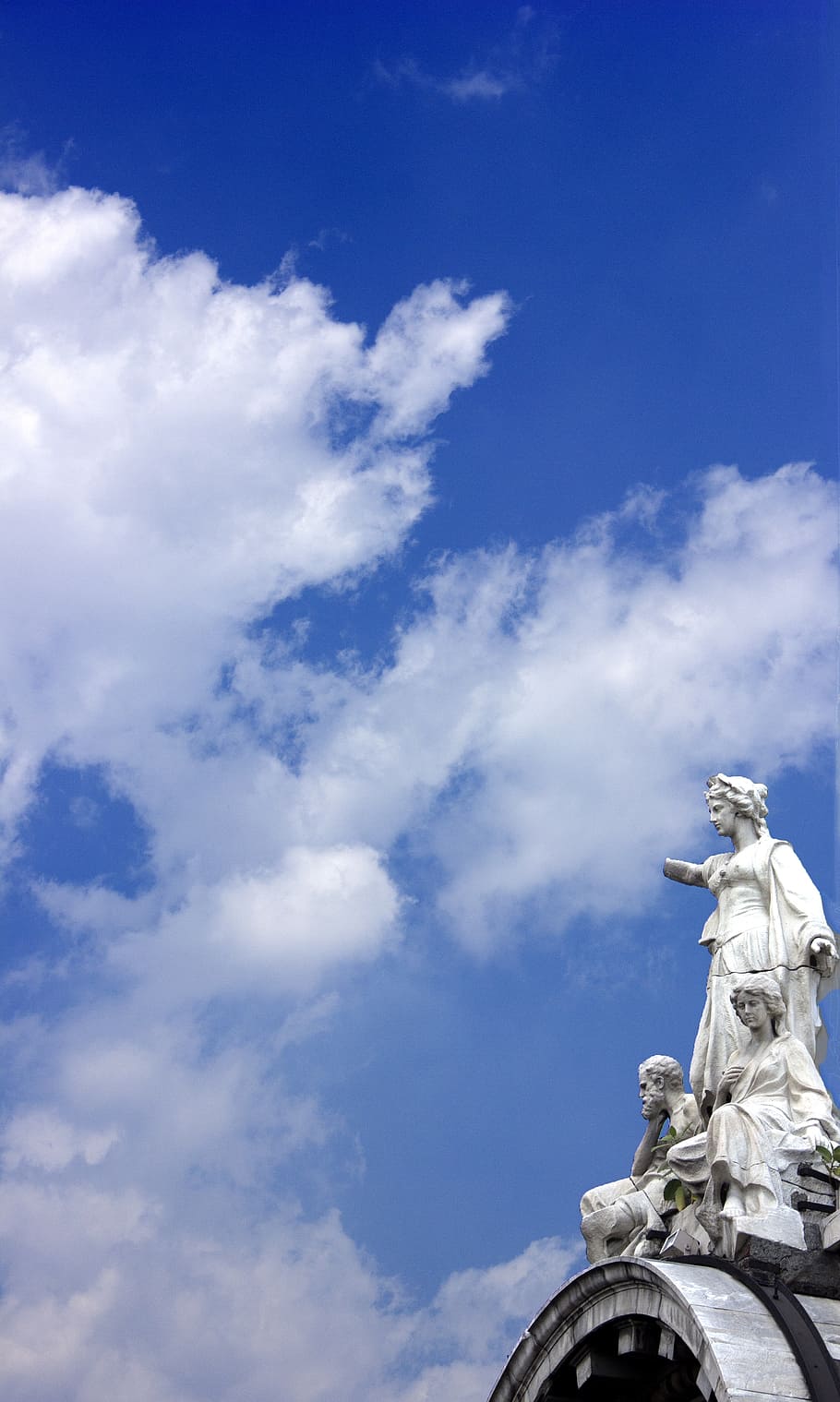 sculputure, blue, greek, mexico, sky, clouds, landscape, blue sky HD wallpaper