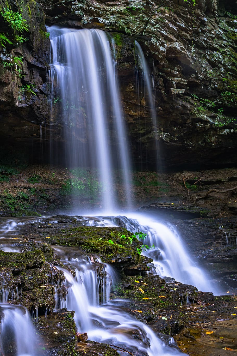 photo of waterfall during daytime, cascade, falls, green, long exposure HD wallpaper