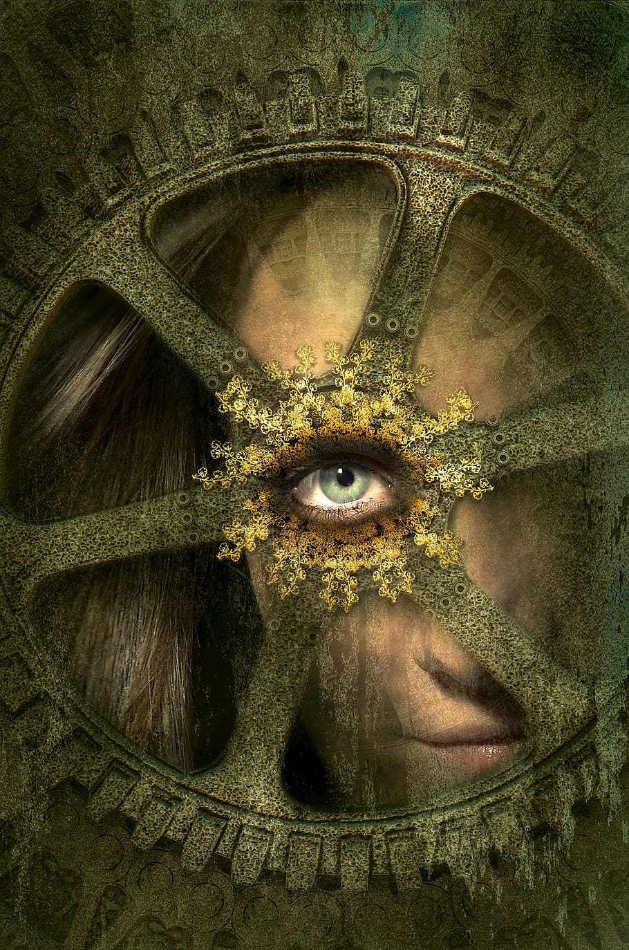 close up photo of person eye, fantasy, portrait, wheel, human HD wallpaper
