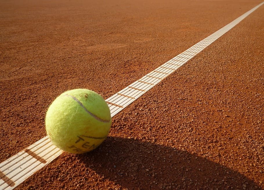 green tennis ball, tennis court, yellow, sports, ball sports
