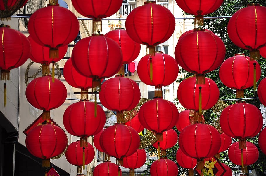 red hanging decor lot, Hong Kong, Lantern, Day, chinese Culture
