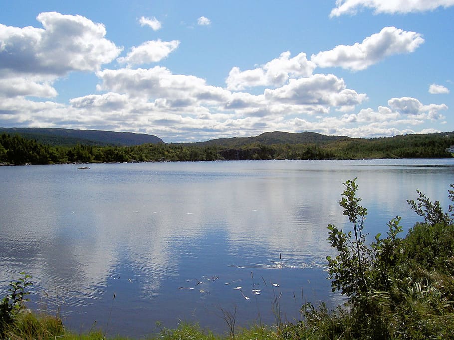 lake, water, landscape, reflection, trees, sky, blue, cloud - sky HD wallpaper