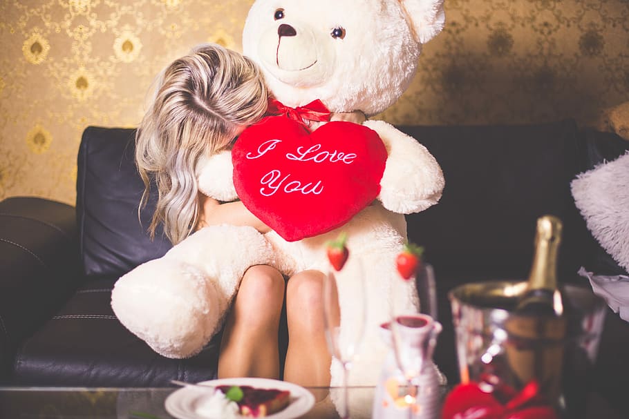 Happy Girl with Teddy Bear: Happy Valentine’s Day!, alcohol
