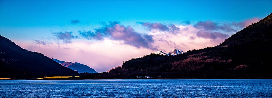 Body of Water during Sunrise, clouds, coast, lake, landscape HD wallpaper