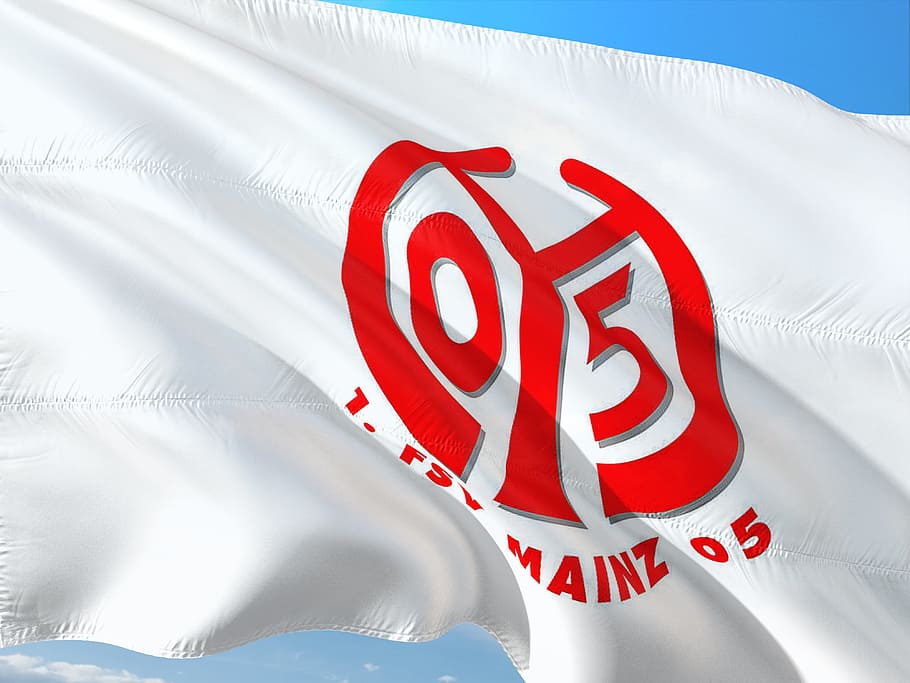 flag, logo, football, bundesliga, mainz 05, red, white color, HD wallpaper