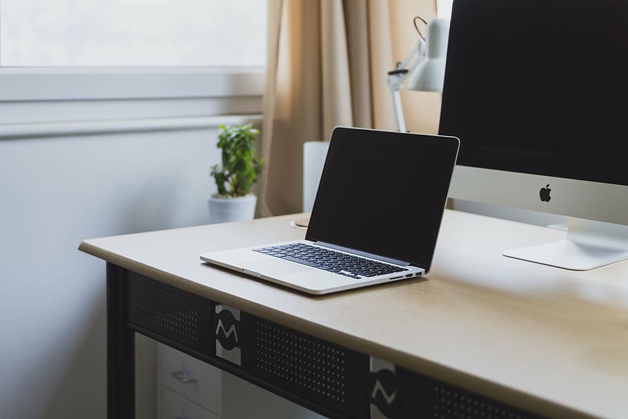 laptop on table, apple, keyboard, technology, mac, application HD wallpaper