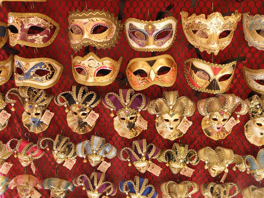 mask lot, carnival, venice, disguise, mask - disguise, large group of objects HD wallpaper