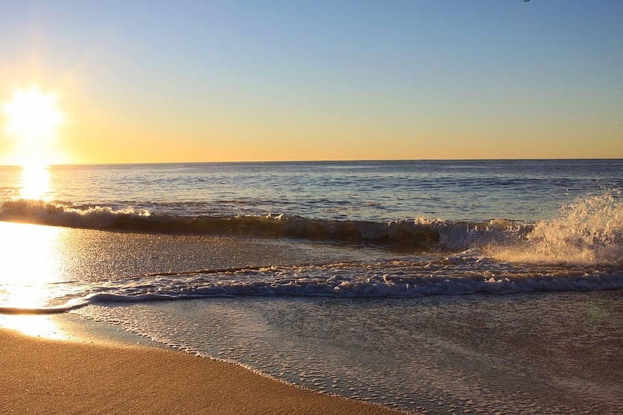 Sunrise, Daybreak, Wave, Sand, Beach, sky, nature, sea, sunset HD wallpaper