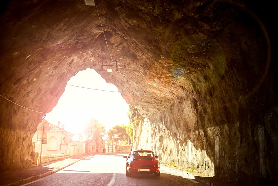 car, italy, oldtimer, porsche, roadtrip, street, tunnel, vehicle HD wallpaper
